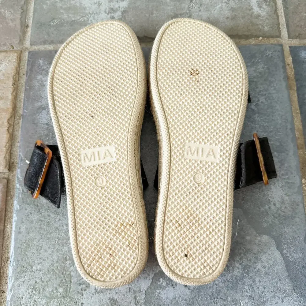 MIA Carleen Platform Sandals Black Buckle Espadrille Size 9 Womens